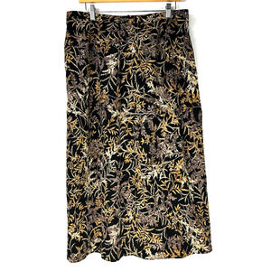 First Option Too Long Skirt Womens 1X Black Yellow All Over Print Elastic Waist